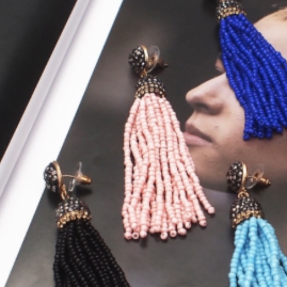 Beaded Tassel Faux Druzy Resin Drop Earrings - Picture 5 of 7